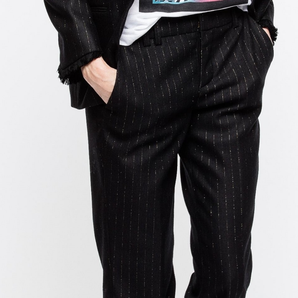 Zadig & Voltaire Black glitter pinstriped pants